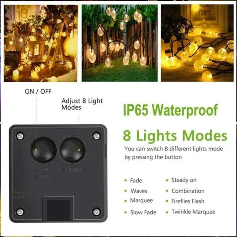 Luci a LED solari per esterno, catena decorativa 8 modalità, impermeabili IP65