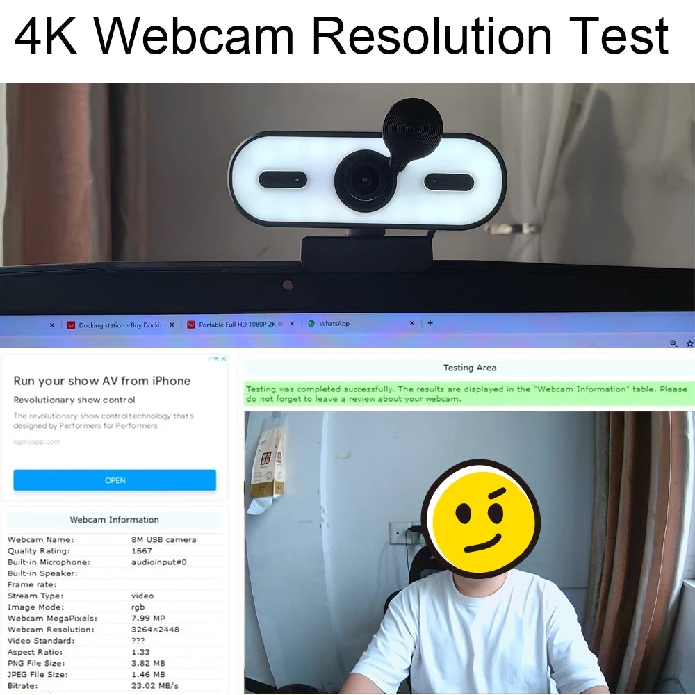Webcam HD 4K 1080p con autofocus, microfono anti rumore e copertura privacy