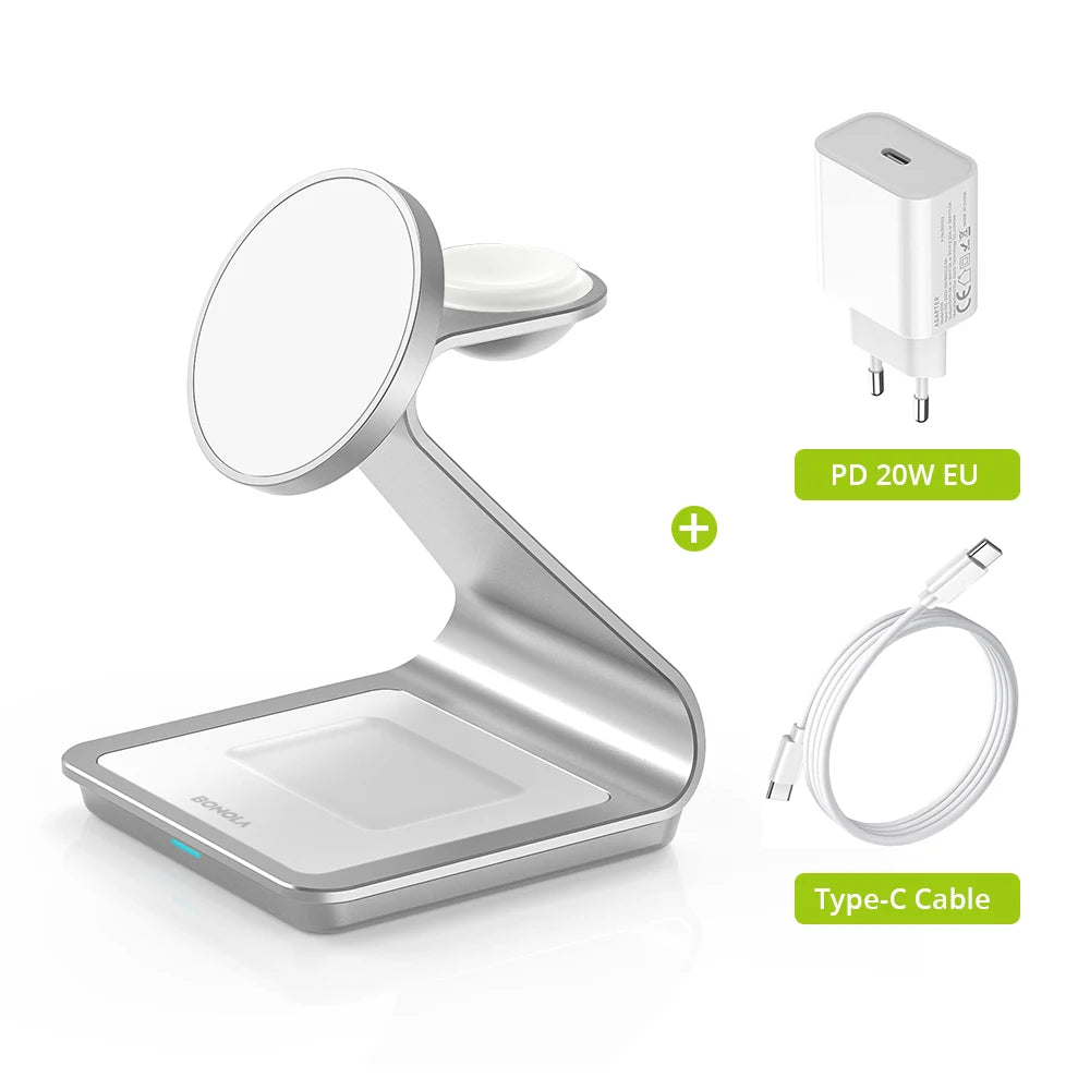 Caricatore wireless 3 in 1 magnetico 30W per iPhone, Apple Watch e AirPods