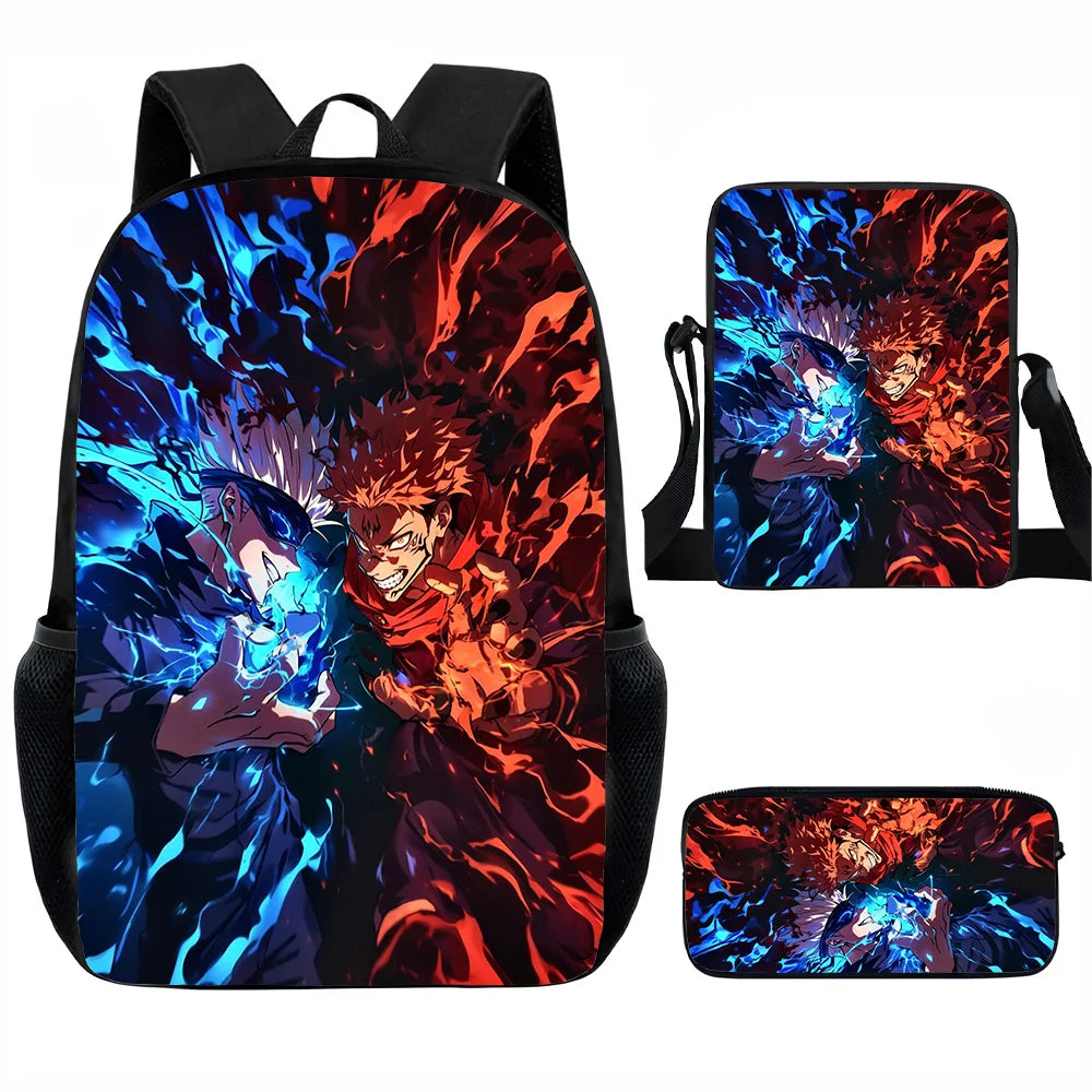 Sac à dos 3 pièces Jujutsu Kaisen – Sac à dos scolaire + sacoche PC + trousse