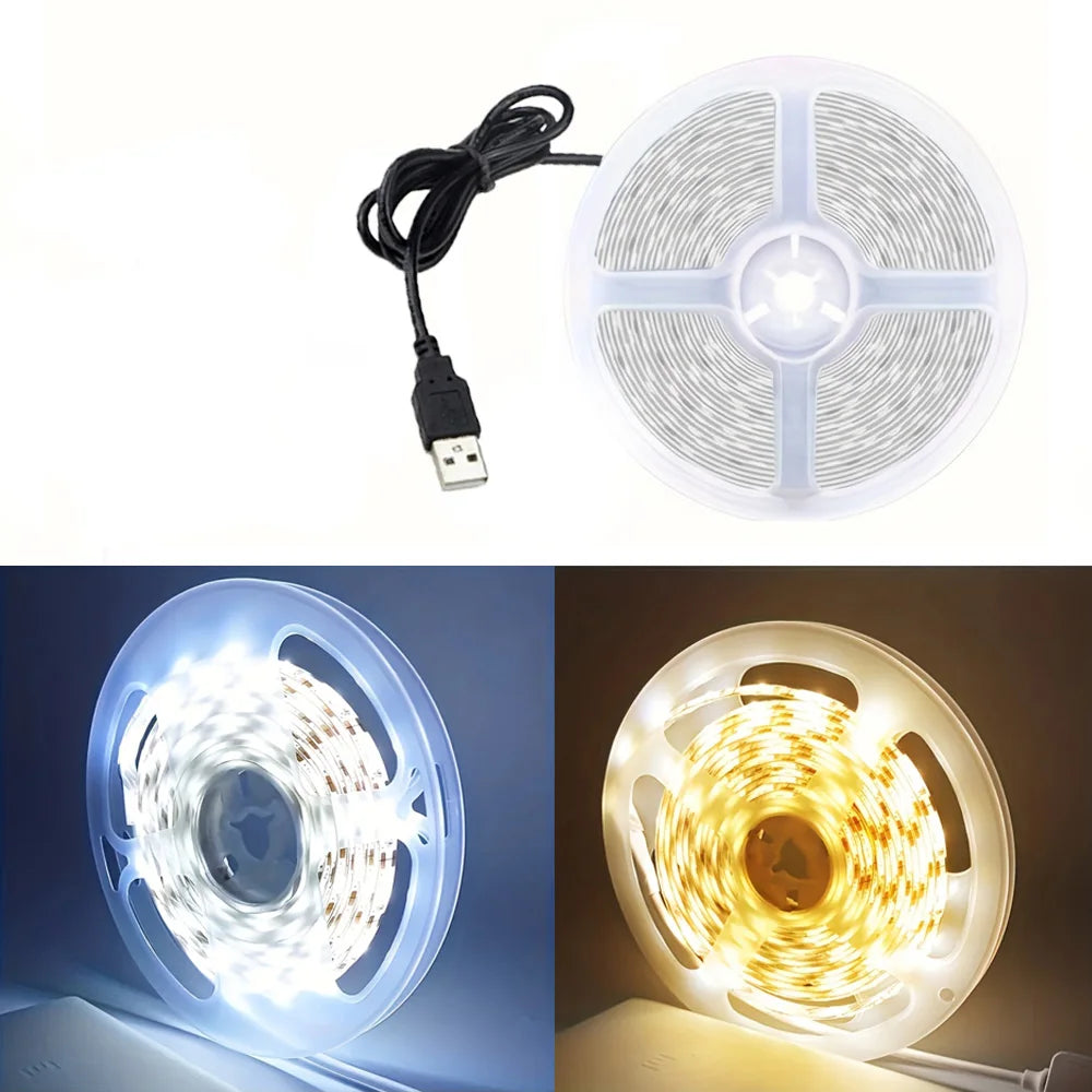 1-5m 5V LED Strip Lights USB 2835 SMD TV Backlight Tape Warm/Cool White 60LEDs/m for Bedroom Wardrobe Kitchen Cabinet Decoration