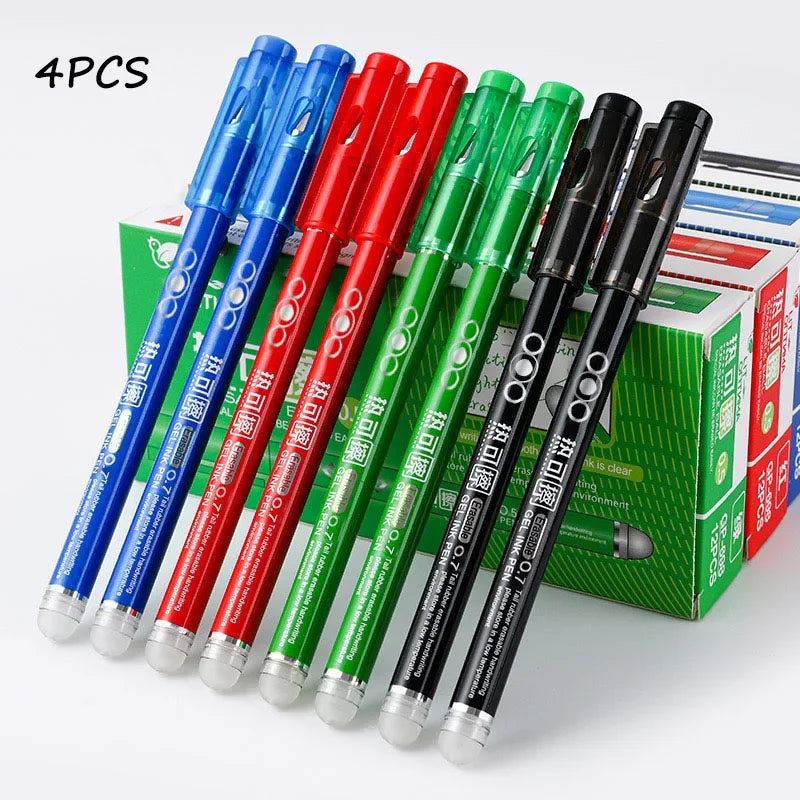 Set da 4 penne gel cancellabili a caldo, punta 0.7 mm – nero, blu, rosso e verde