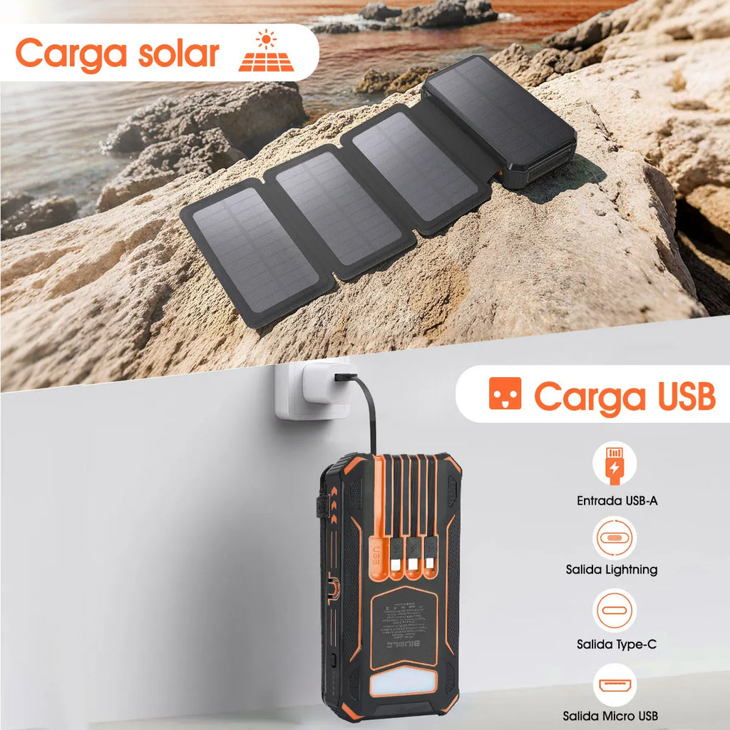 Power Bank 20000 mAh con Ricarica Solare – Compatibile iPhone, Xiaomi, Huawei