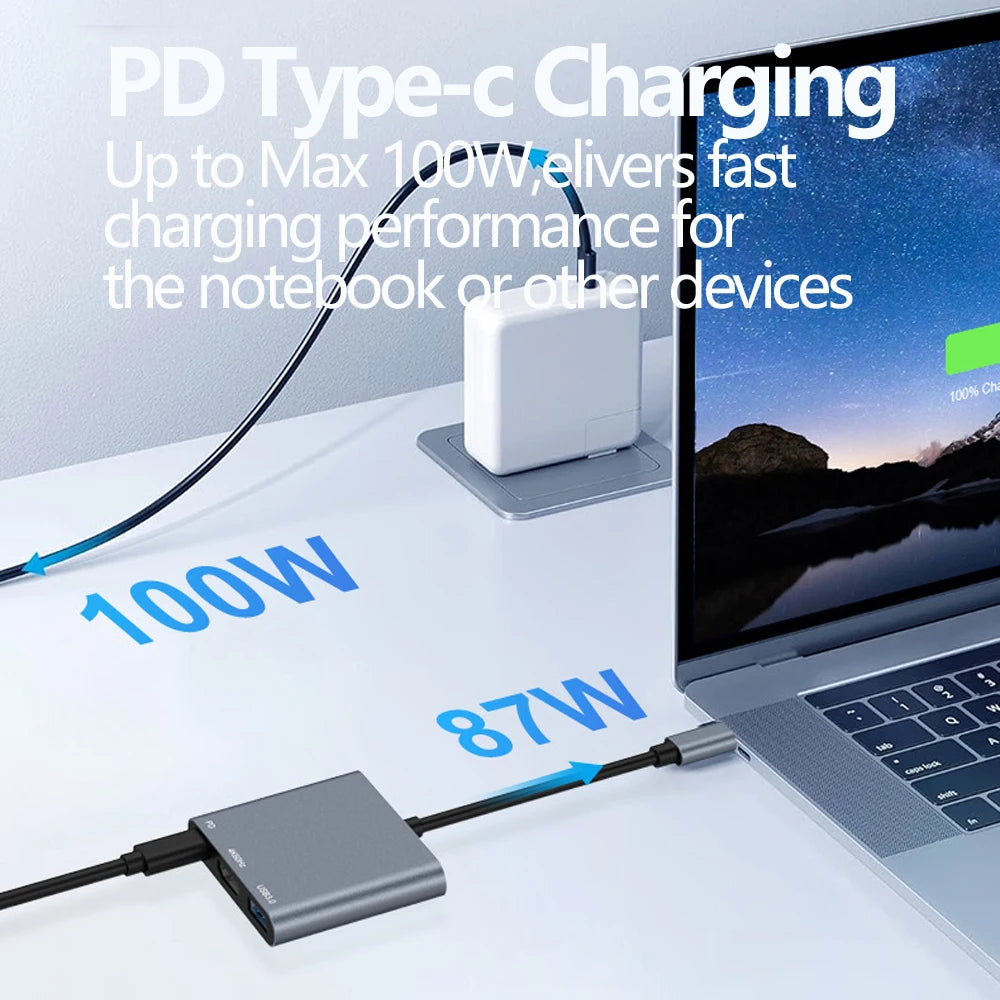 Hub USB‑C 3 in 1 con HDMI 4K 60 Hz, USB 3.0 e Power Delivery 100 W