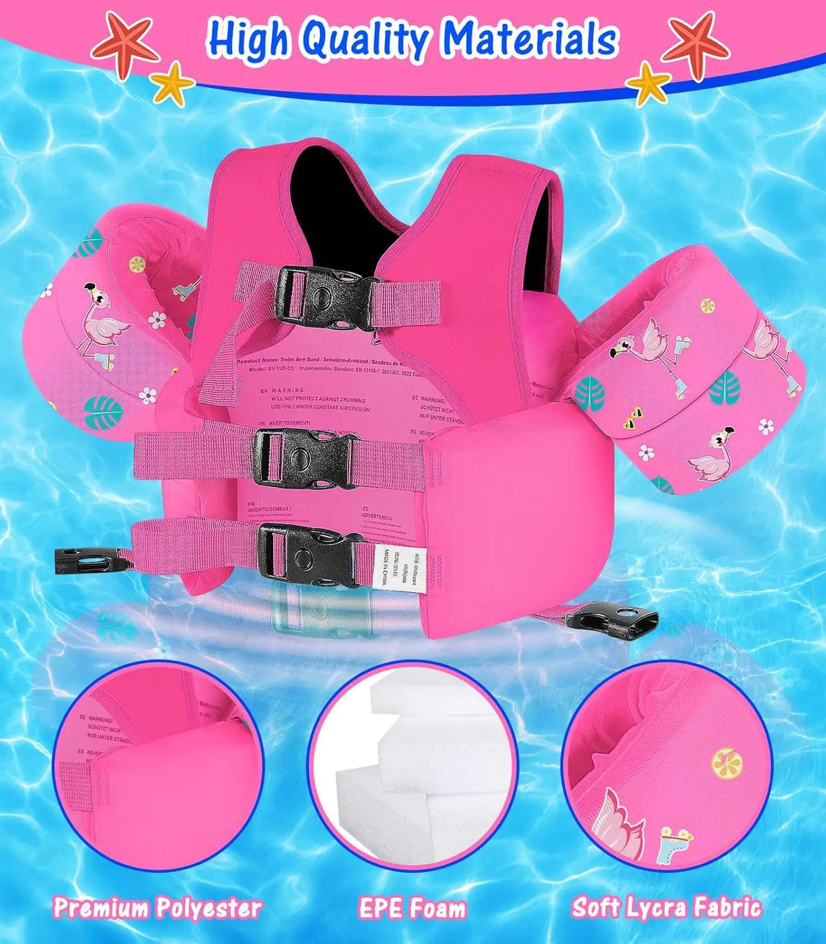 MoKo Toddler Swim Vest for Kids Swim Arm Floaties 15-30 lbs Cartoon Swimming Water Wings with Crotch Strap Pool Float Vests
