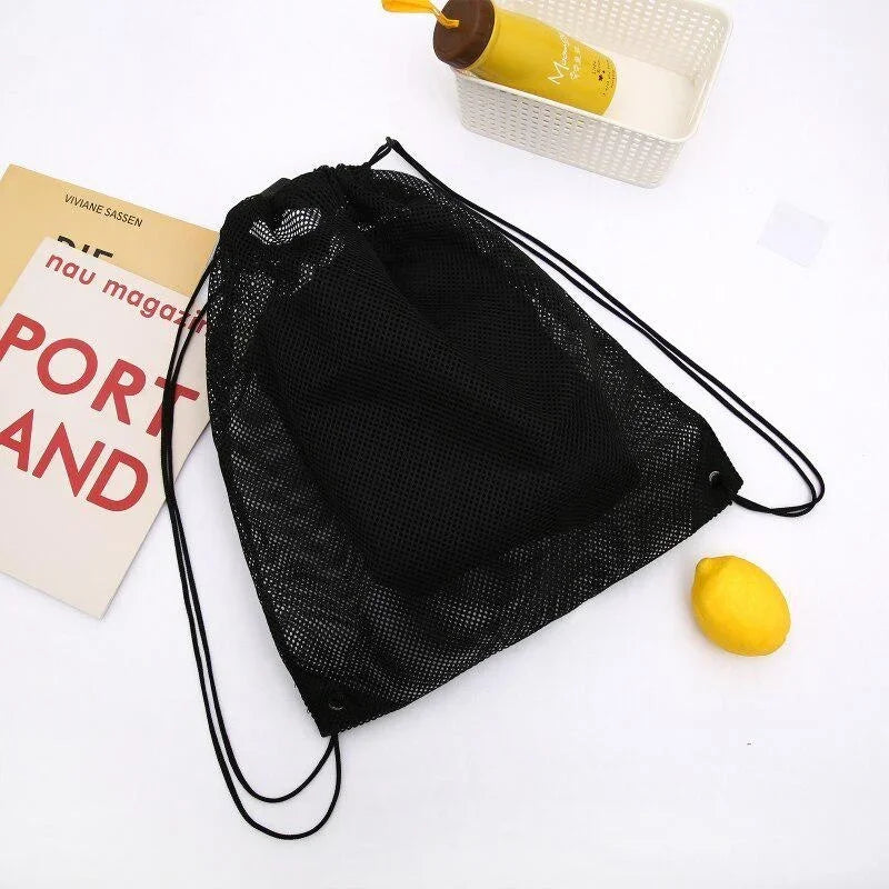 Portable Multifunctional Drawstring Mesh Bags Gym Sports Basketball Storage Shoulder Net Backpack 40*45cm Outdoor Beach Use Bag