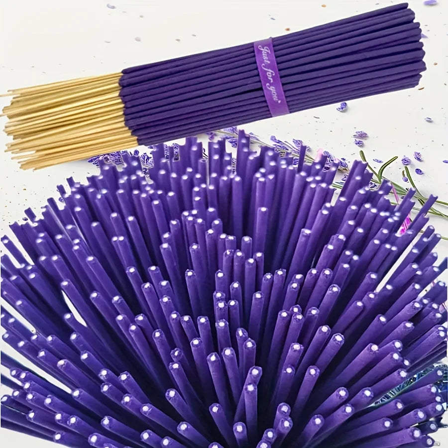 Available in 57/129/299 Pieces, Lavender Premium Incense Sticks, 8.66 Inches - 30~40 Minutes Burning Time, Light Fragrance, Suitable for Home, Kitchen and Restaurant Decoration, Suitable for Home Office Odor Removal, Long-Las