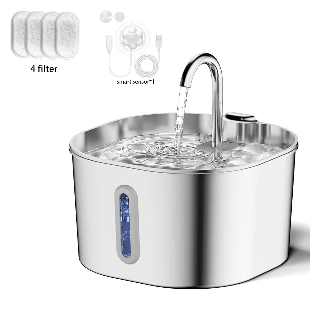 Fontana per Gatti Automatica 2.2L, Acciaio Inox, Pompa Silenziosa