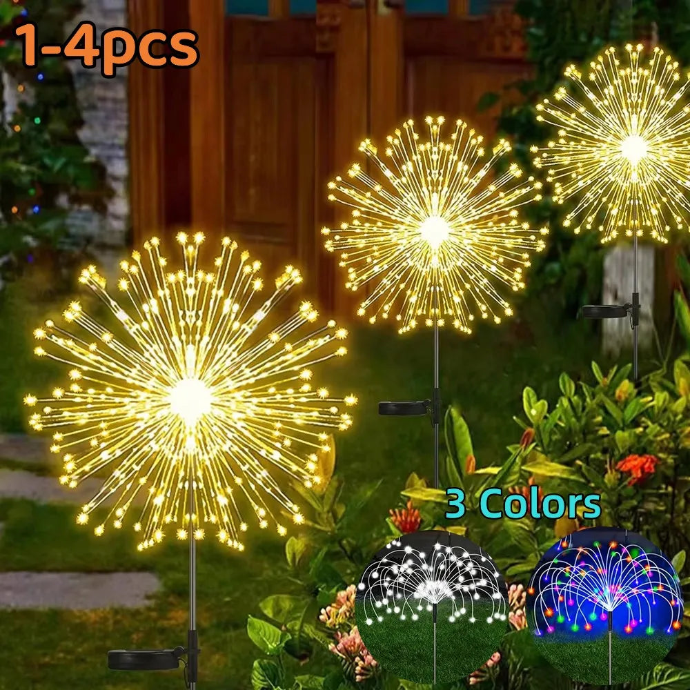 Luci solari a fuochi d'artificio per esterno, impermeabili IP65, 8 modalità