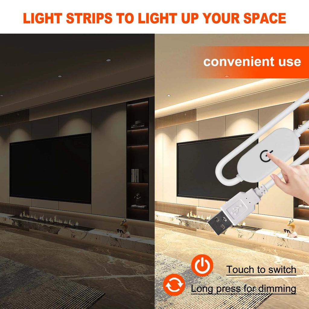 Striscia LED 5V USB 2835, 60 LED/m, luce bianca calda e blu, impermeabile