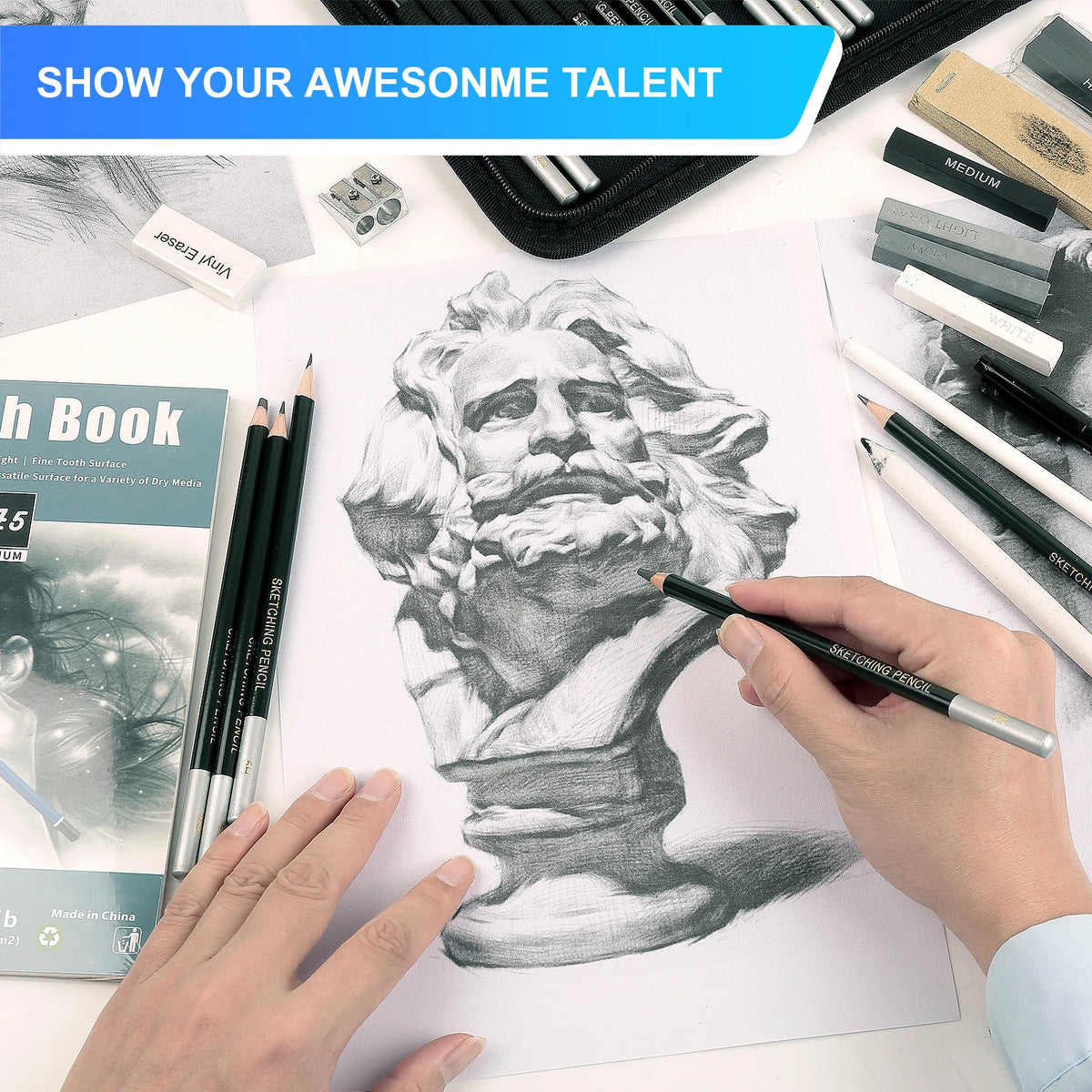 drawing sketching coloring set with 12-70 pcs pencils and art tools