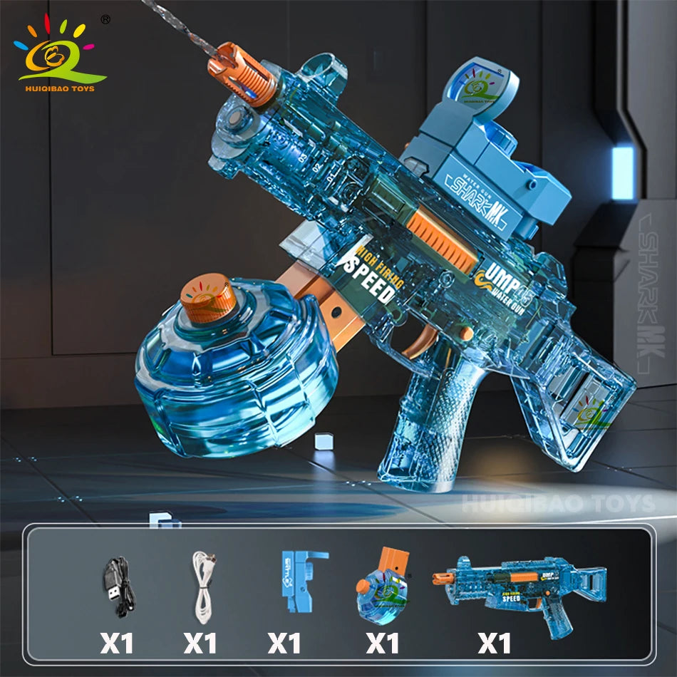 HUIQIBAO Automatic Electric UMP45 Submachine Water Gun Fights Summer Toy Water Outdoor Beach Swimming Pool Toys Adult Kids Gift