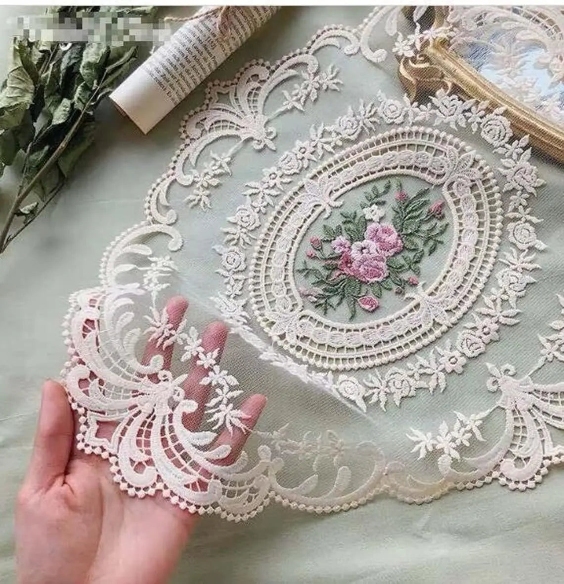Large Beige Retro Lace Placemats, French Crochet Doilies, Handmade Embroidered Table Mats, Place Mats Cup Mat