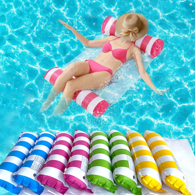 Inflatable Foldable Floating Row Swimming Pool Party Water Hammock Air Mattresses Pvc Stripe Water Floating Inflatable Mat