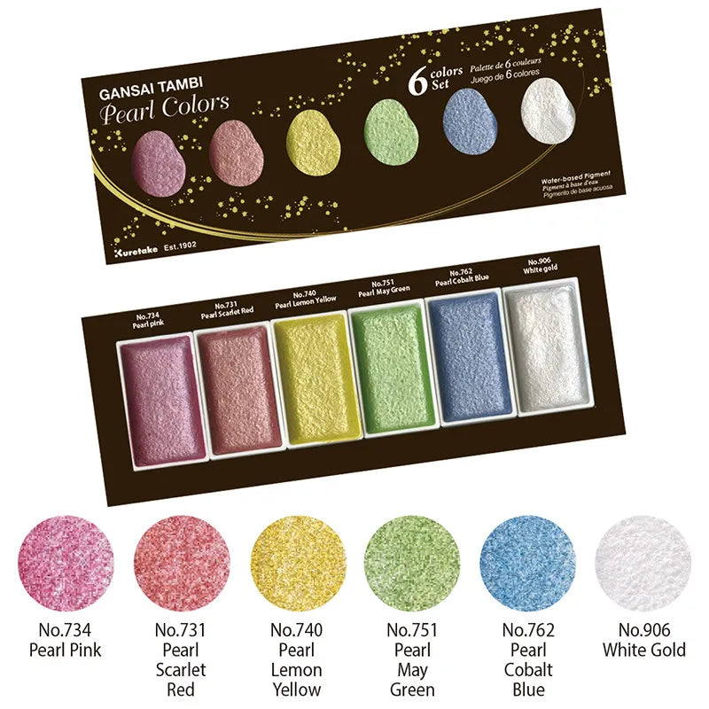 Set Acquerelli Kuretake GANSAI TAMBI Granulating Starry Gem Pearl Sumi