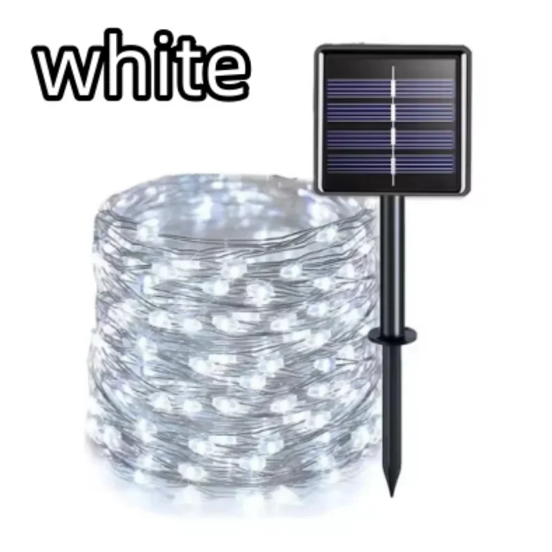 Catena luminosa solare esterna, 300 LED, 8 modalità, filo di rame flessibile