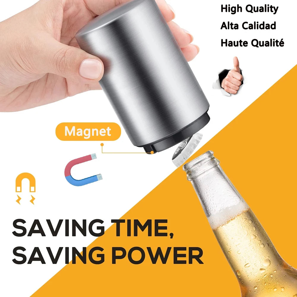 Apribottiglie automatico magnetico in acciaio inox – apri birra, vino e bibite