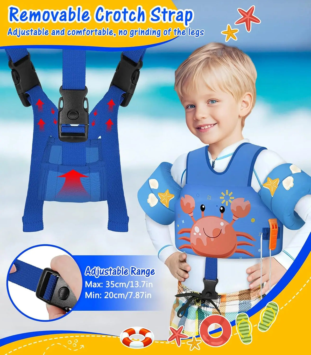 MoKo Toddler Swim Vest for Kids Swim Arm Floaties 15-30 lbs Cartoon Swimming Water Wings with Crotch Strap Pool Float Vests