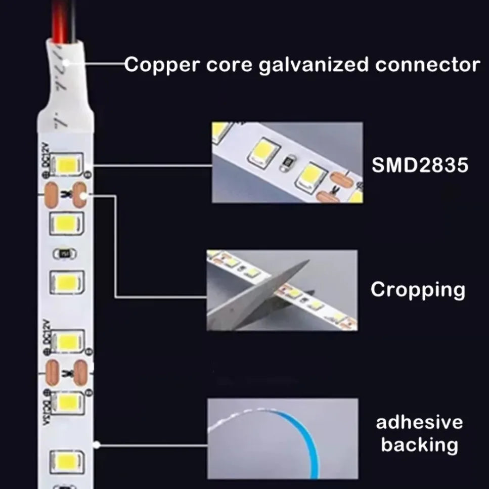 12V 24V LED Strip Light SMD 2835 6000K 3000K Warm White Stripe Flex Tape Light 120LEDs/M 240LEDs/M 8mm 10mm PCB for Lighting