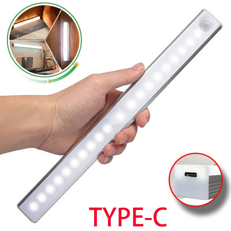 Lampada LED a Sensore di Movimento Ricaricabile, Tipo C, 50 cm, luce notturna…