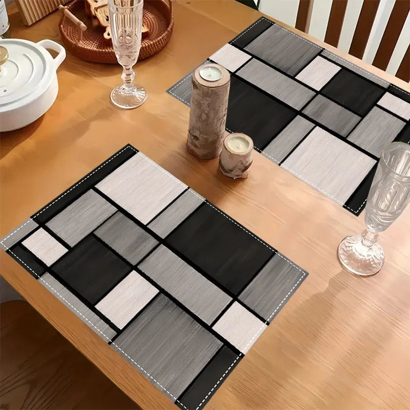 Set da 4 tovagliette in lino geometrico nero e grigio – per tavola, cucina e…