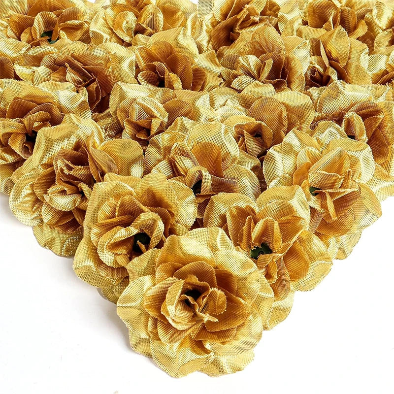 5/10/20Pcs 8cm Gold Blossom Silk Rose Artificial Flower Heads for Home Room Wedding Valentine's Day Decorations Fake Flowers
