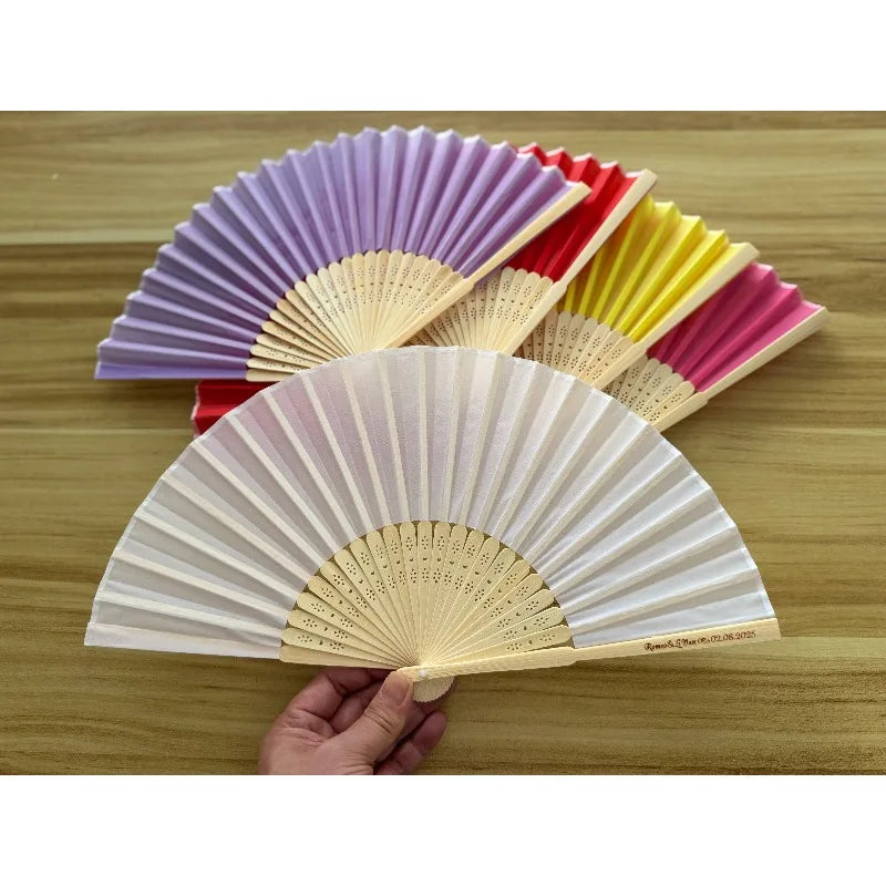 20-100pcs  Personalized Engraved Silk Hand Fan Wedding Fold Fan Vintage Fans Customized Wedding Favor