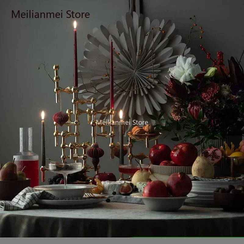 Molecular Structure Metal Candle Holder Nordic Gold Candlestick Centerpiece Living Room Decoration Gift Home Decore Candelabra
