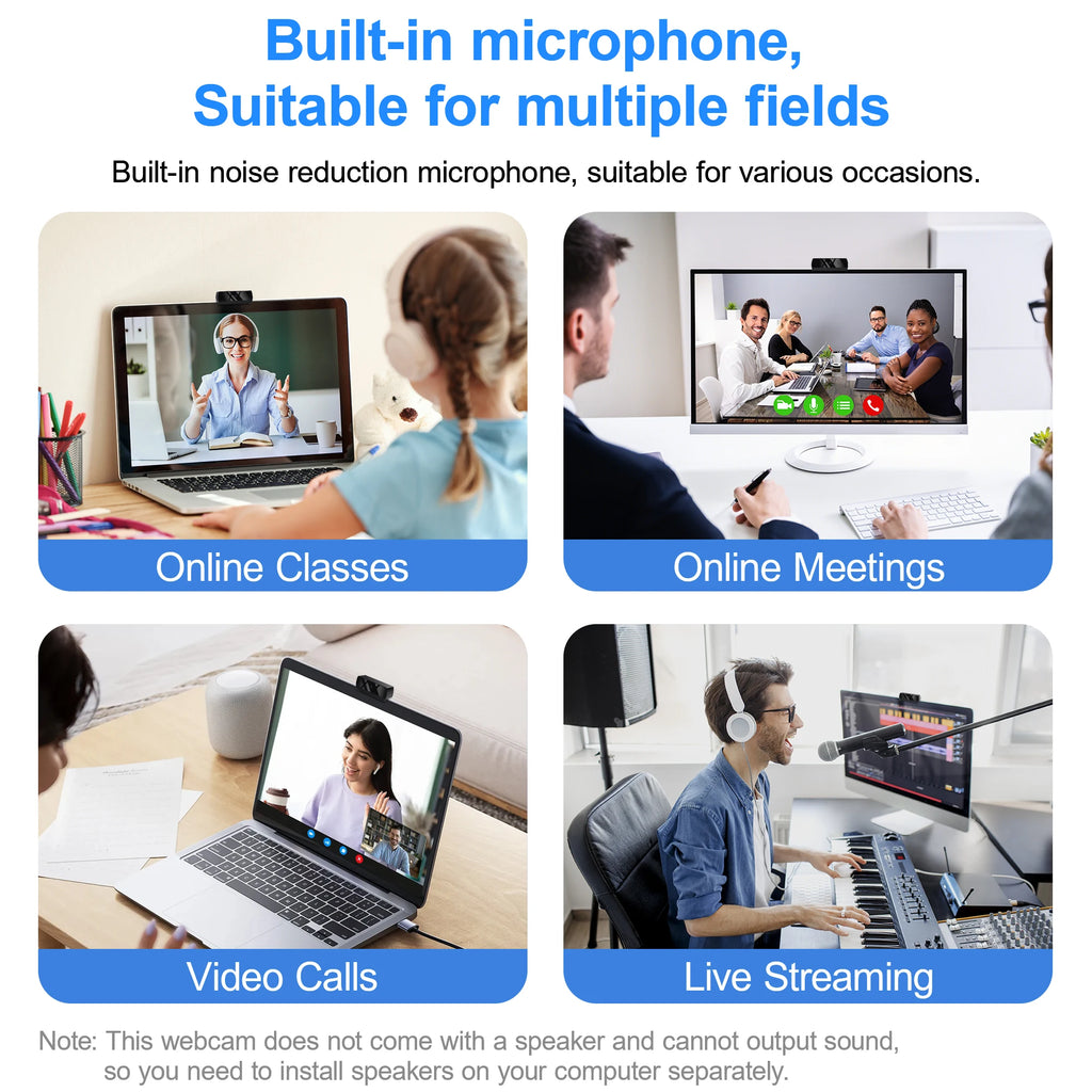 Webcam HD 1080p con Autofocus e Microfono a Riduzione Rumore – Plug & Play USB