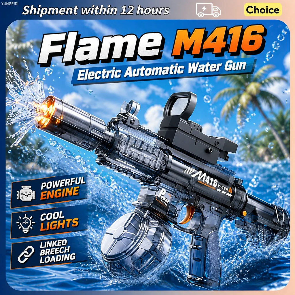 M416 Electric Water Spraying Gun with Flash Fully Automatic Charging High-Speed Continuous Fire Summer Toy Spraying Gun Kid Gift