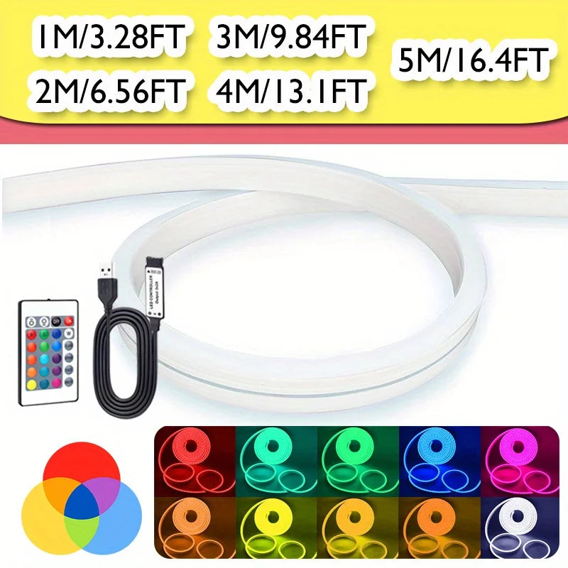 USB Neon LED Strip Light Flexible Colour Changing Lights 5V SMD 3535 Neon Rope Lights USB Cuttable Neon Rope Light for Bedroom