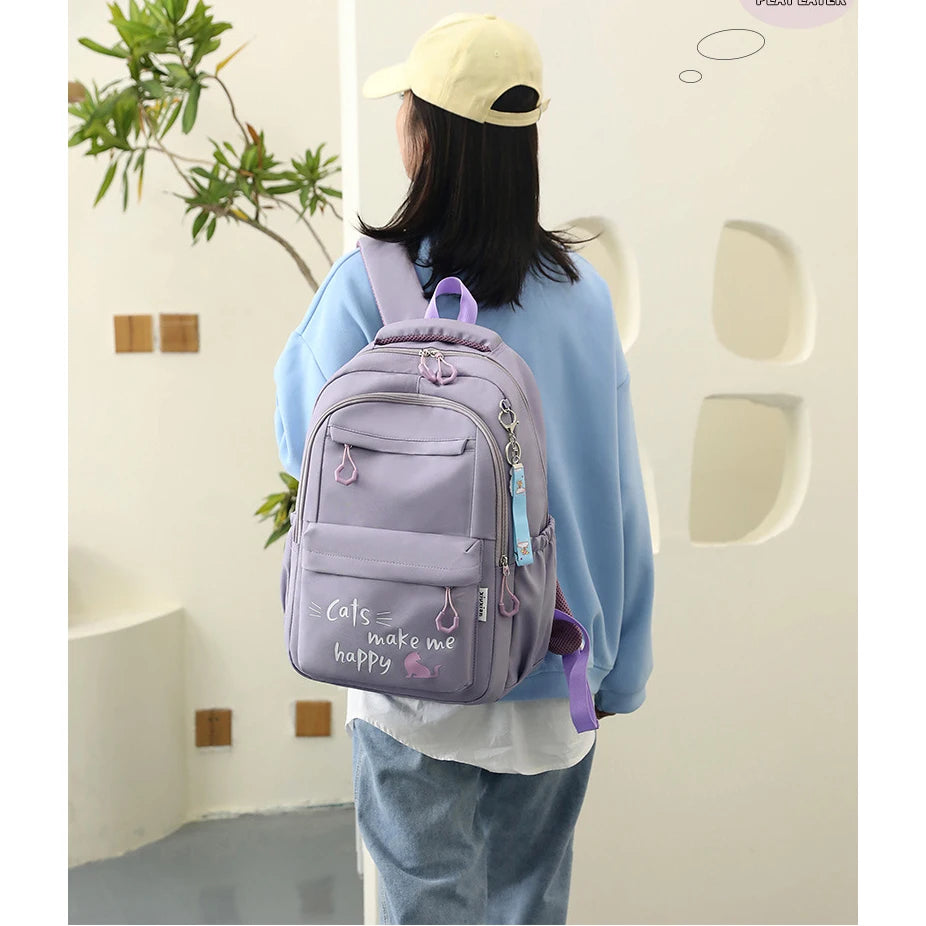 Sac à dos scolaire pour fille adolescente Kawaii rose en nylon
