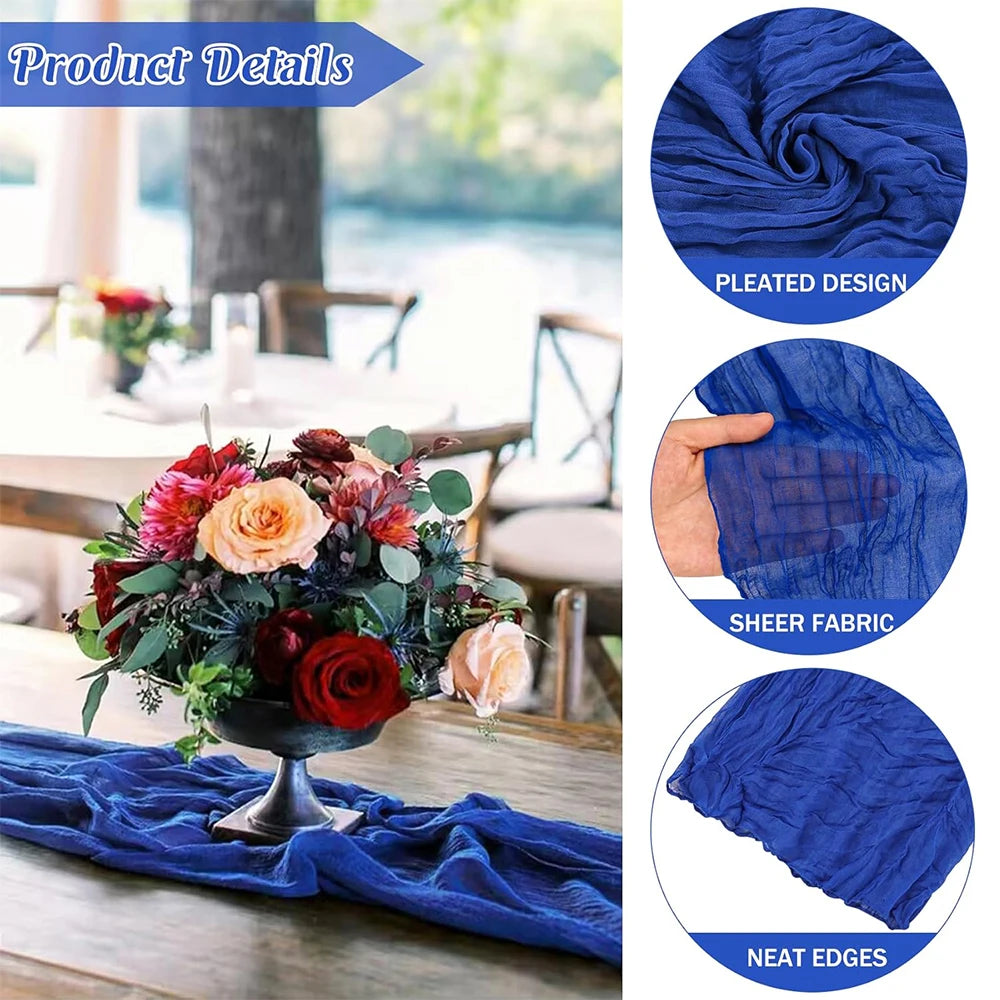 Royal Blue Cheesecloth Table Runner Boho Gauze Rustic Sheer Cheese Cloth Table Runner Wedding Party Birthday Baby Shower Decor