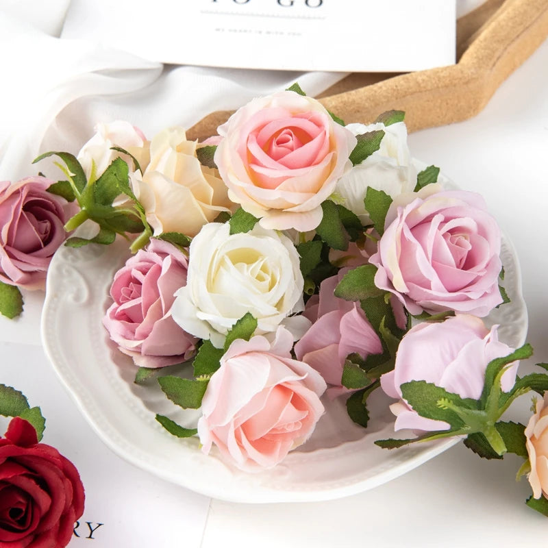 100PCS Artificial Flowers Diy Candy Box Cake Home Decor Christmas Decorative Wreaths Wedding Party Garden Roses Arch Silk Fake