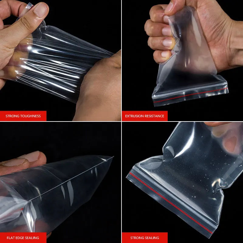 100 sacchetti ZipLock trasparenti riutilizzabili per alimenti e oggetti