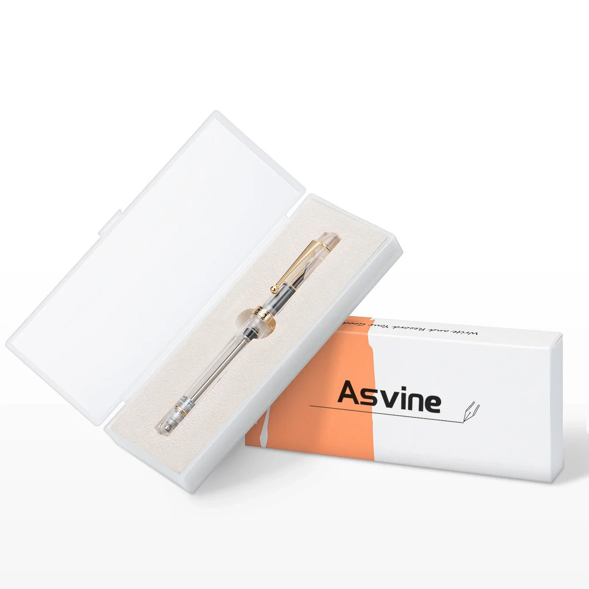 Asvine V126 Vacuum Filling Fountain Pen EF/F/M/ Stub 1.1 Nib, Transparent Brown/ Matte Gray, White Acrylic Writing Gift Set