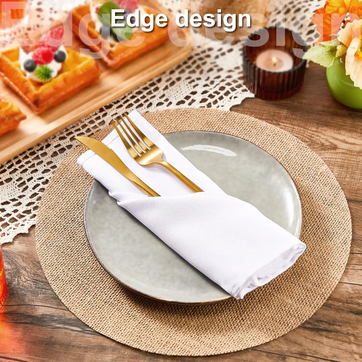 20-60 Pieces Burlap Round Placemats Heat Resistant Jute Table Mat Circle Rustic Table Decoration Wedding Dinner Farmhouse Supply
