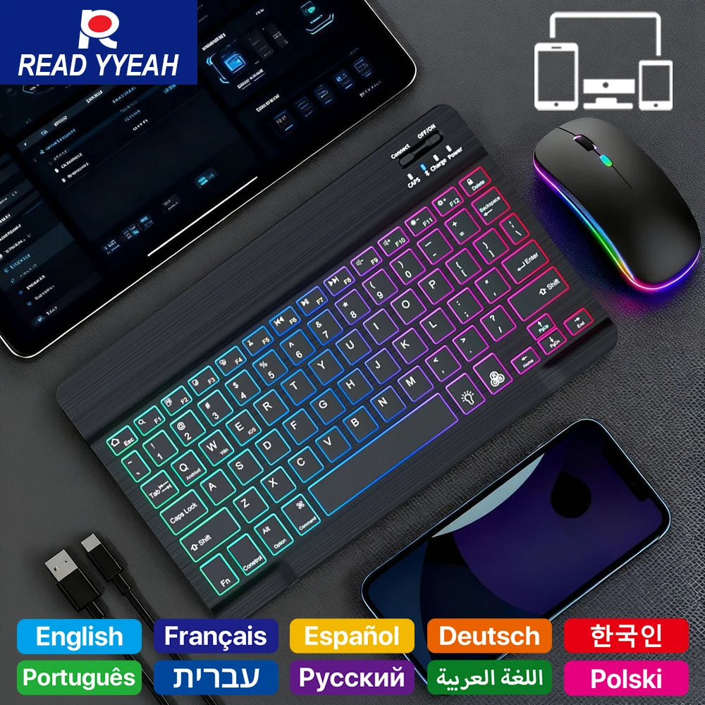 Tastiera Bluetooth retroilluminata con mouse – Compatibile iOS, Android, Windows