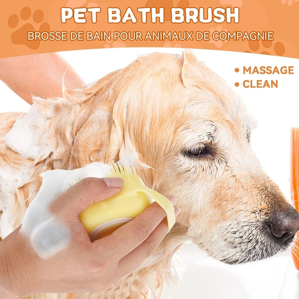 Spazzola doccia per cani e gatti con dispenser shampoo e setole in gomma