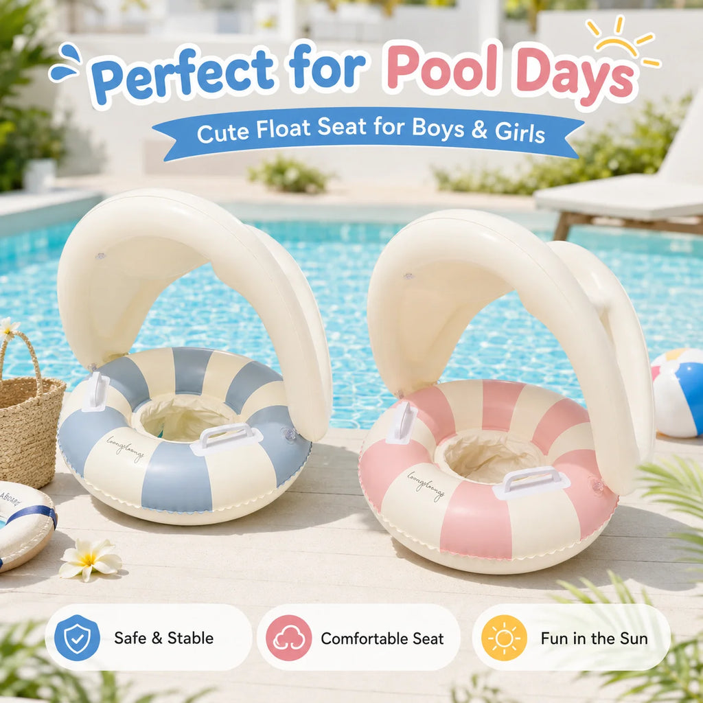 Gonfiabile Baby Swim Ring con Copertura Solare – Sedile a Strisce per Bambini