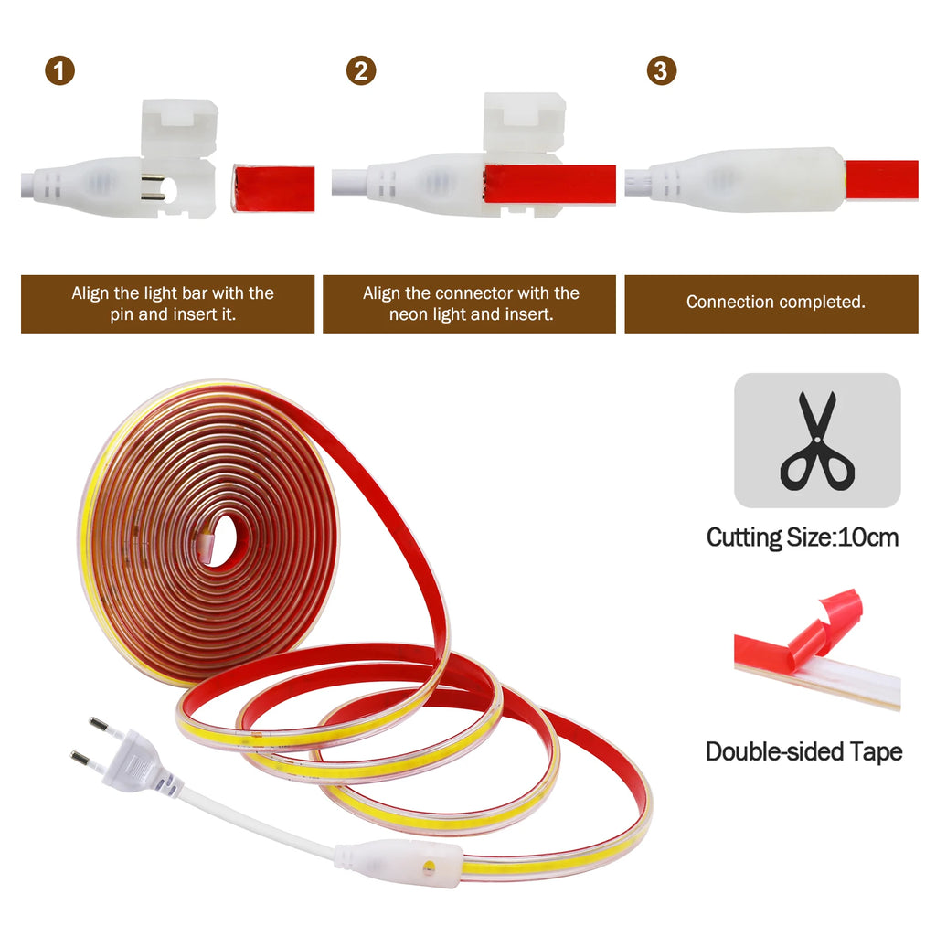 Striscia LED COB 220V 10 cm, 240 LED/m, IP65, 3000‑6000 K