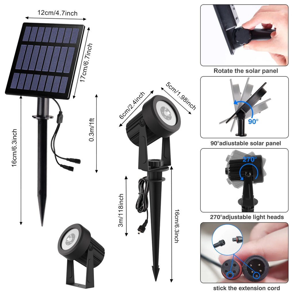 Lampada da Giardino Solare LED 3000K/6000K/RGB, IP65, 5 m, Dimmabile