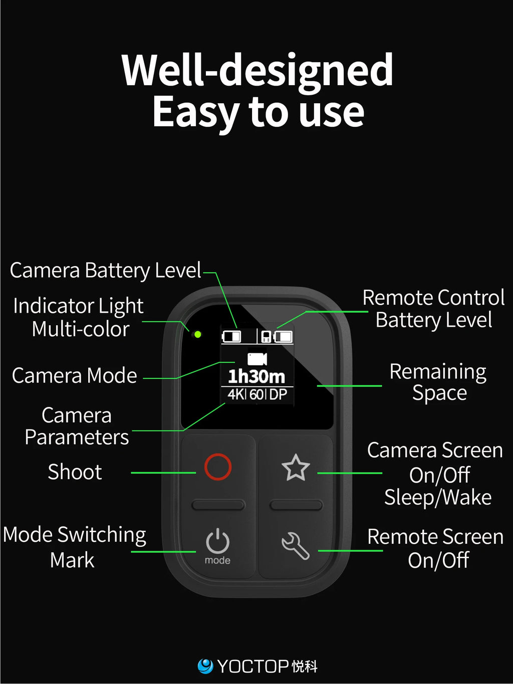 YOCTOP Is Suitable for DJI Sports Camera Bluetooth Remote Control Compatible with Action6/5 Pro/4 Osmo360 Controller Accessories