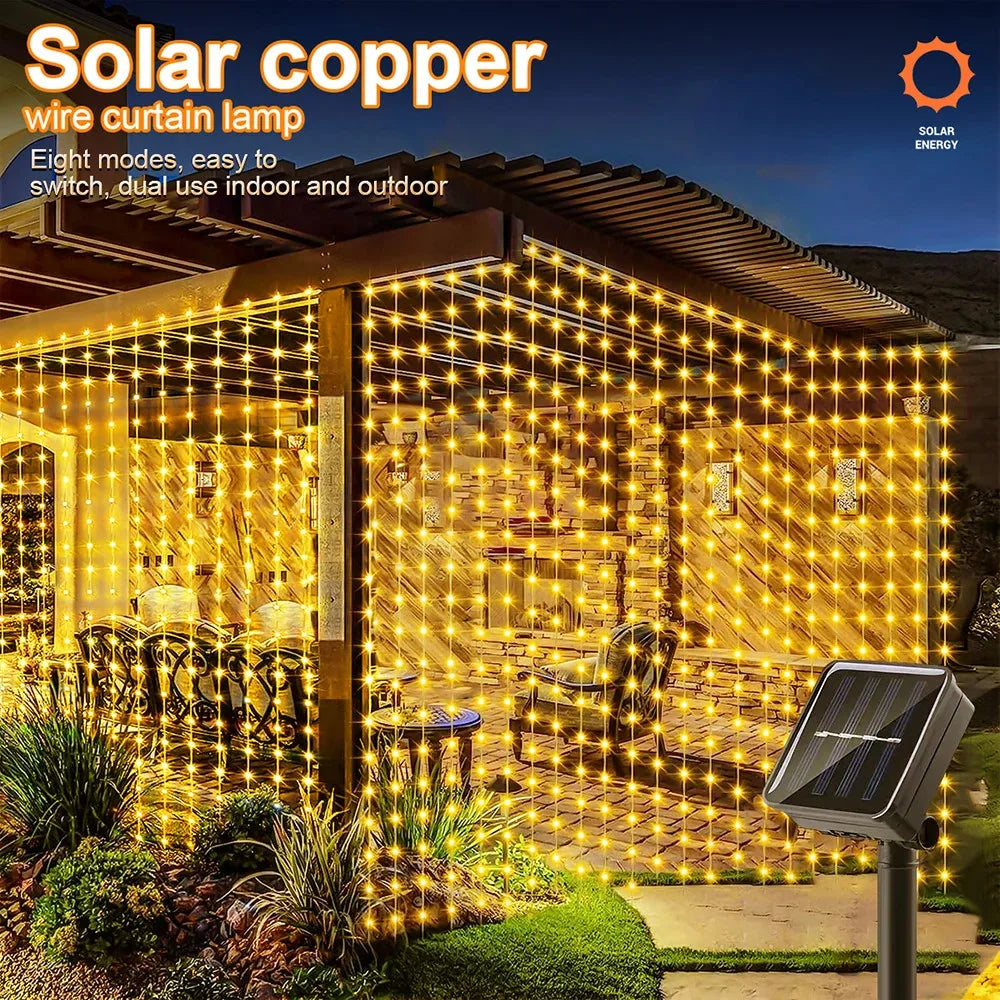 Luce LED solare a tenda con filo di rame – Ideale per giardino, matrimoni e…