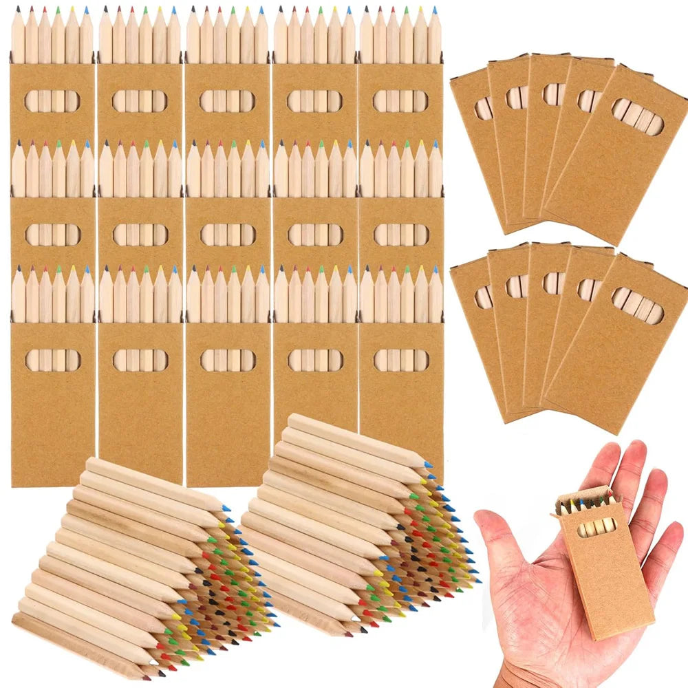 36/12pcs 8.8CM Mini Colored Pencil in Kraft Box Kawaii Kids Children Draw Pen Cute Wooden Colored Pencil for School Party Gift