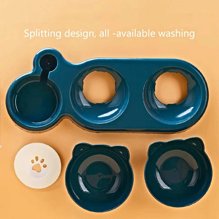 Set ciotole 3 in 1 per gatto con dispenser d'acqua a gravità e design inclinato