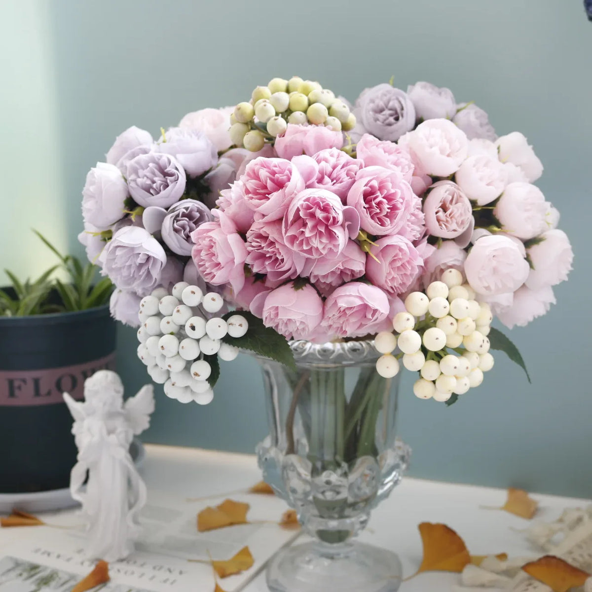 Bouquet di 27 Rose in seta rosa pesca per decorazioni matrimonio e casa