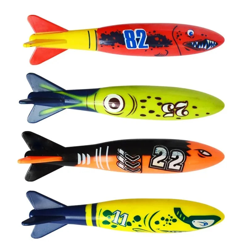 Children's Summer Pool Diving Swimming Toys Shark Rocket Throwing Toys Water Fun Game Diving Pool Sinking Set for Boys Girls