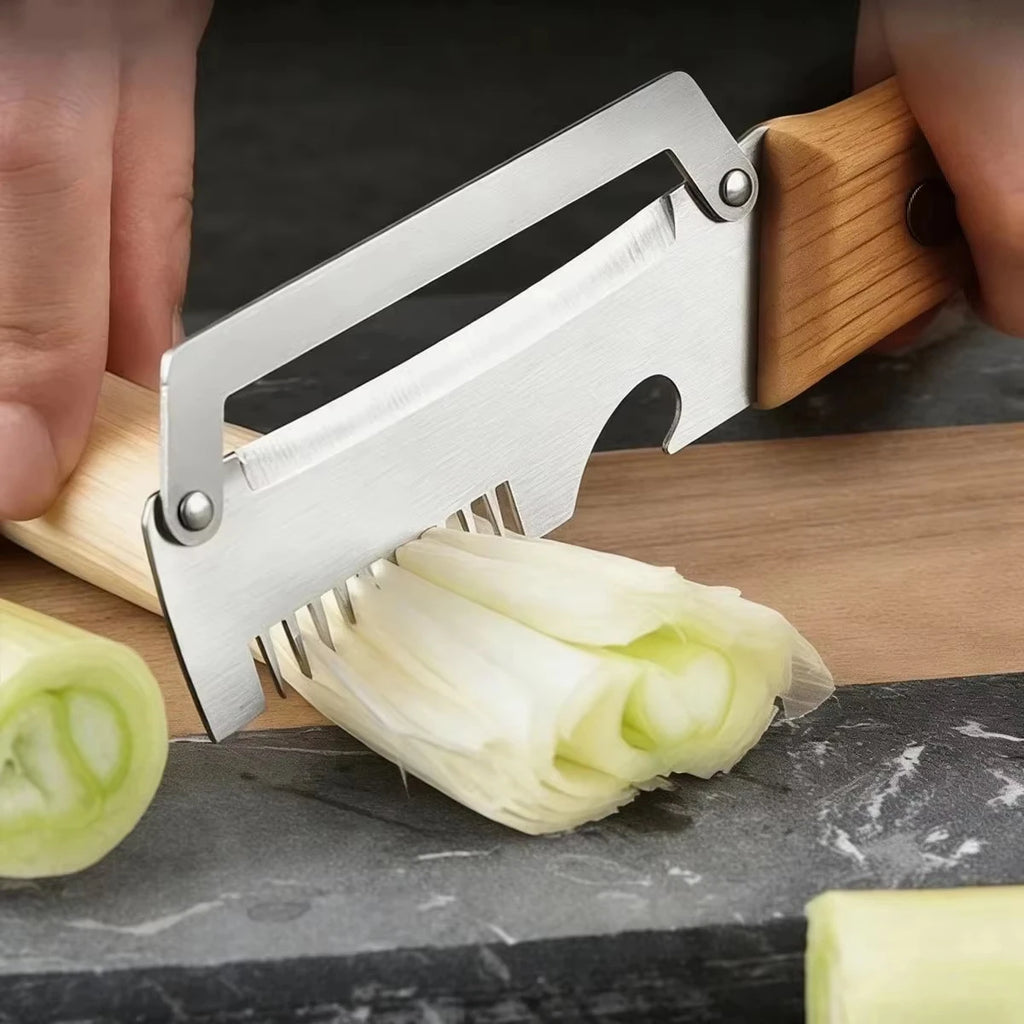 Slicer in acciaio inox con manico rovere – taglio, sbucciatura e apribottiglie