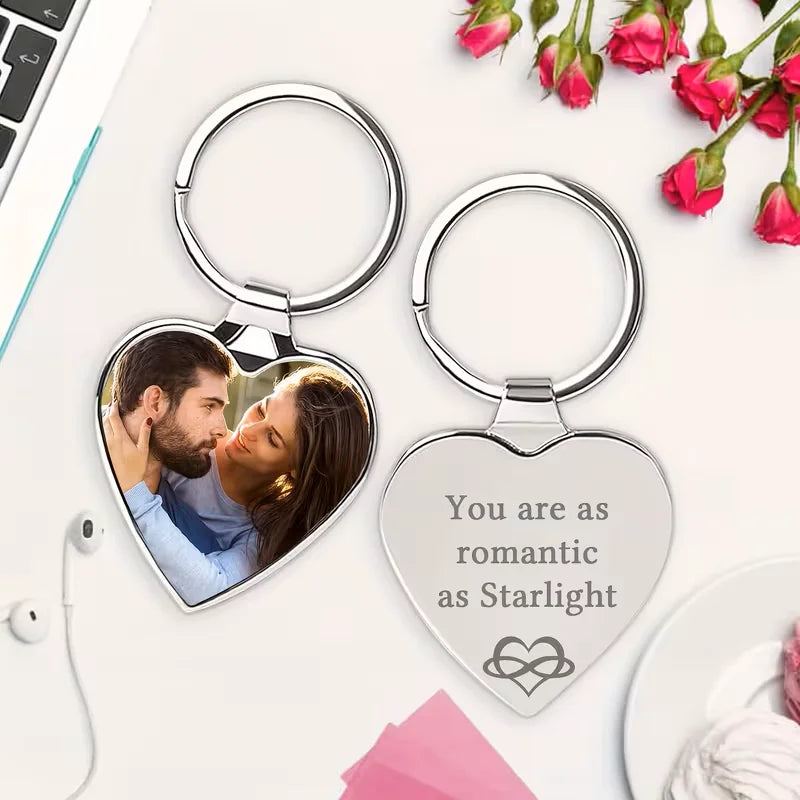 Customisable Heart-Shaped Keychain, Can Add Photo and Text - Personalised Gift for Him/Her